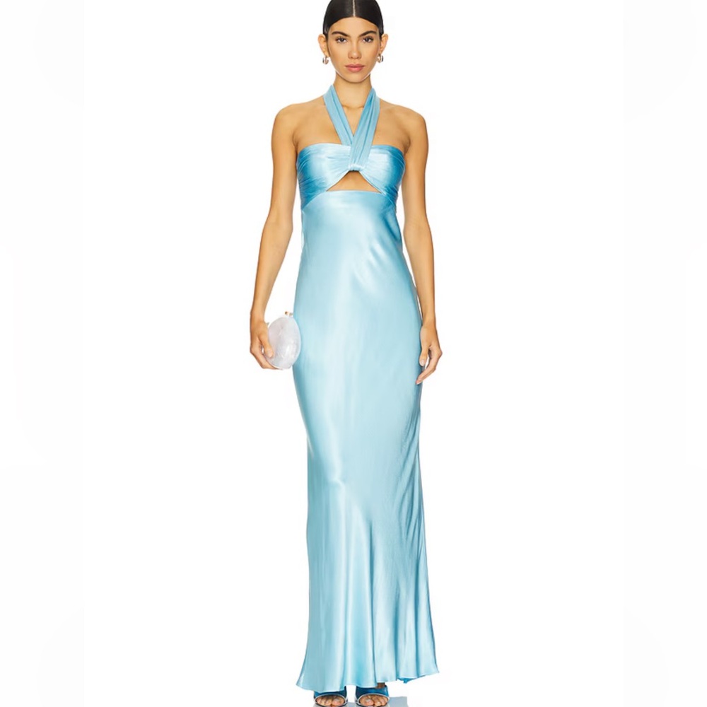La Lune Ruched Halter Maxi Dress in Iceberg Blue